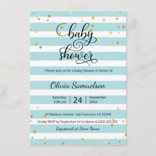 Niedliches blaues Weiß Stripes Gold-JUNGE Einladung