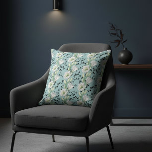 Niedliches blaues weißes Schwarzes und weißes Blum Kissen