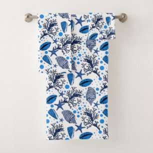 Niedliches blaues weißes Seashellmuster Badhandtuch Set
