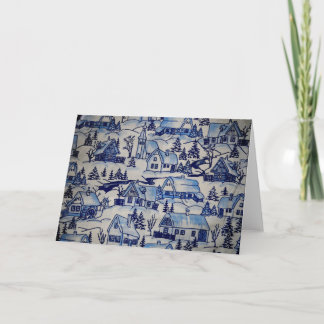 Niedliches blaues/weißes Weihnachtsdorf Feiertagskarte