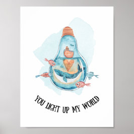 Niedliches blaues Whale Kinderzimmer/Bad Poster