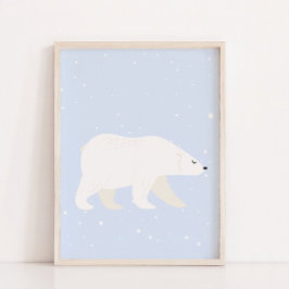 Niedliches blaues Winter-Polarbär Kinderzimmer Wan Poster