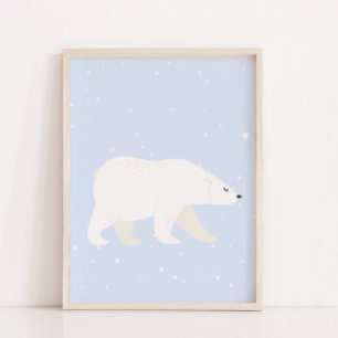 Niedliches blaues Winter-Polarbär Kinderzimmer Wan Poster