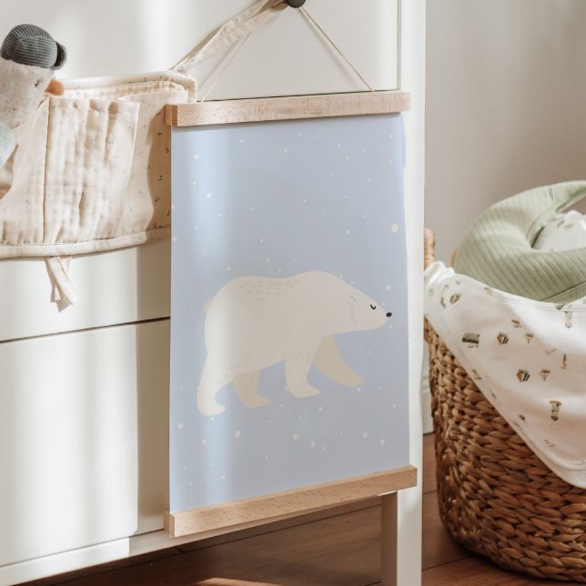 Niedliches blaues Winter-Polarbär Kinderzimmer Wan Wandteppich Mit Holzrahmen (Cute Blue Winter Polar Bear Nursery Wall Decor Hanging Tapestry)