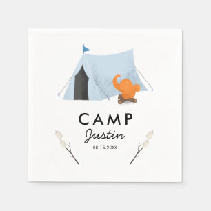 Niedliches blaues Zelt-Campings-Geburtstags-Party Serviette