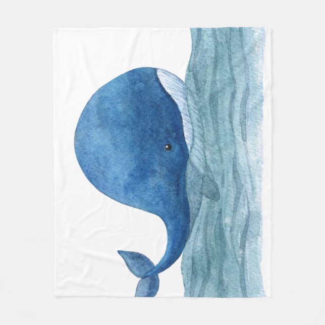 Niedliches Blauwal-Aquarellbild Fleecedecke (Vorderseite)