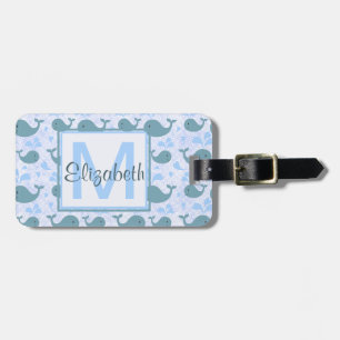Niedliches Blauwal-Monogramm-Muster Gepäckanhänger
