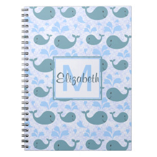 Niedliches Blauwal-Monogramm-Muster Notizblock