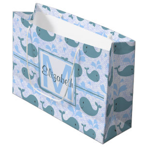 Niedliches Blauwal-Muster-Monogramm Große Geschenktüte