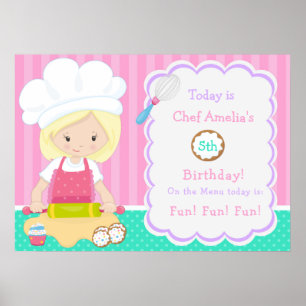 Niedliches Blonde Hair Girl Baking Geburtstag Poster