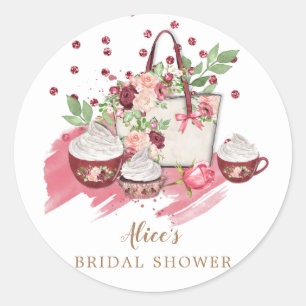 niedliches blorales Cupcake Brautparty rosa Monogr Runder Aufkleber