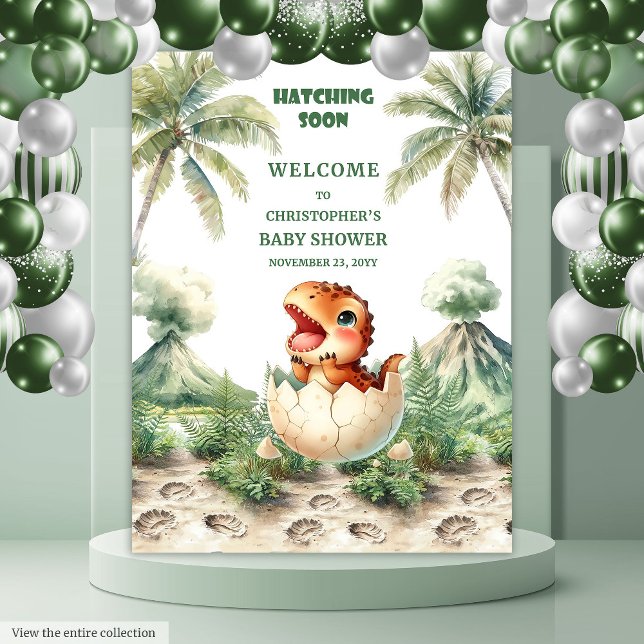 Niedliches Blue Dino Baby Dusche Hintergrund Schlä Wandteppich (Cute Blue Dino Baby Shower Backdrop Hatching Soon)