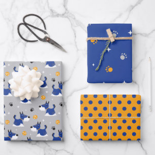 Niedliches Blue Dog Paws Wrapping Paper Set 3 Geschenkpapier Set