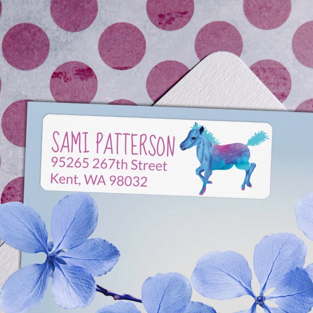 Niedliches Blue Galloping Pony-Adressenblatt (blue aqua galloping pony return address label mailing sticker pony ride birthday party theme)