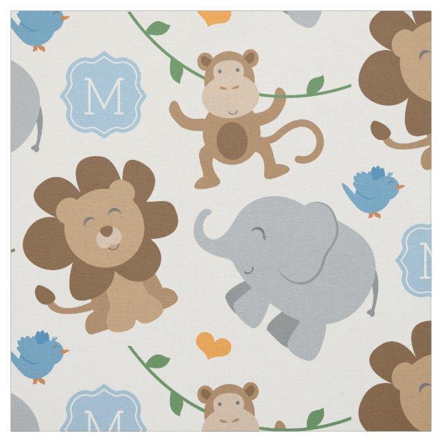 Niedliches Blue Jungle Animals Baby Boys Custom Mo Stoff (Muster)