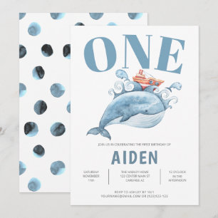 Niedliches Blue Whale Kindergeburtstag Party Einladung