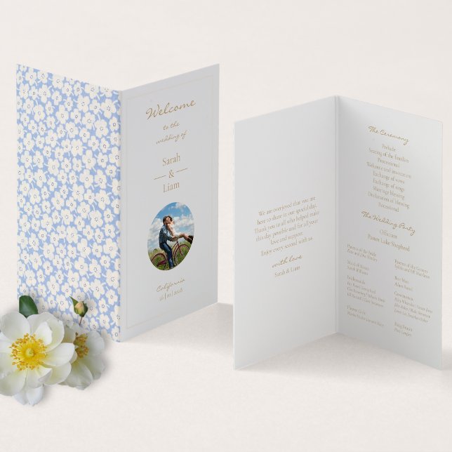 Niedliches Blue White Floral Daisy Wedding Foto (Von Creator hochgeladen)