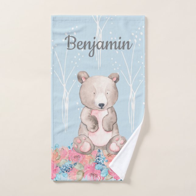 Niedliches Blue Woodland Bear Baby Kinderzimmer Handtuch (Handtuch)
