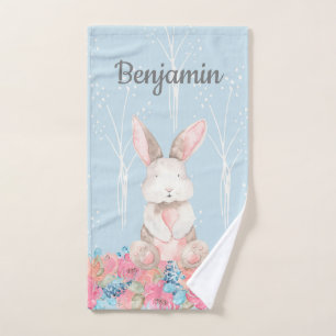 Niedliches Blue Woodland Bunny Baby Kinderzimmer Handtuch