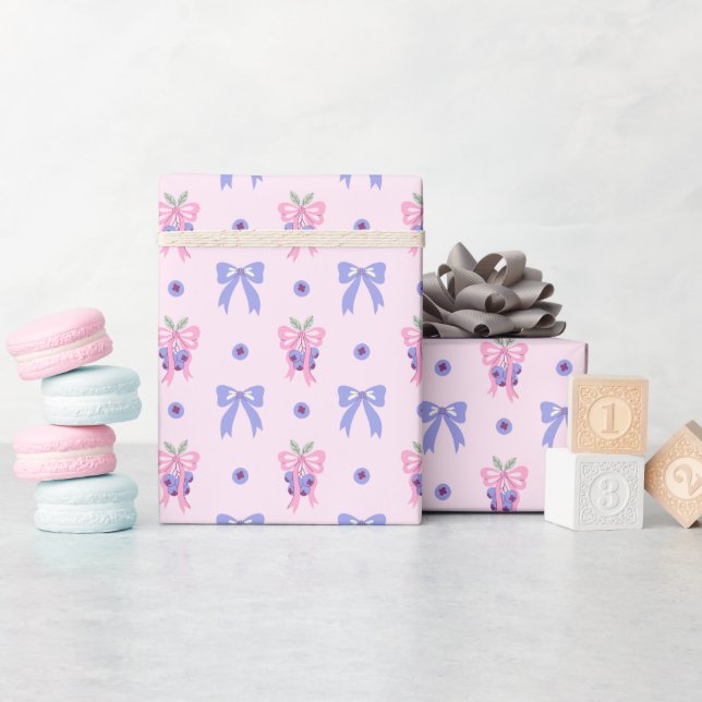 Niedliches Blueberry- & Bow-Musterpapier Geschenkpapier (Babyparty)
