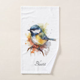 Niedliches Bluetit auf Zweig, Brauch Badhandtuch Set