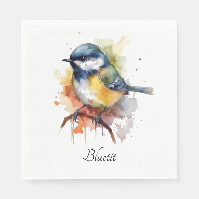 Niedliches Bluetit auf Zweig, Brauch Serviette (Vorderseite)