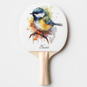 Niedliches Bluetit auf Zweig, Brauch Tischtennis Schläger