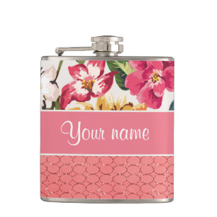 Niedliches Blumen-Imitat-rosa Glitzer-Kreise Flachmann