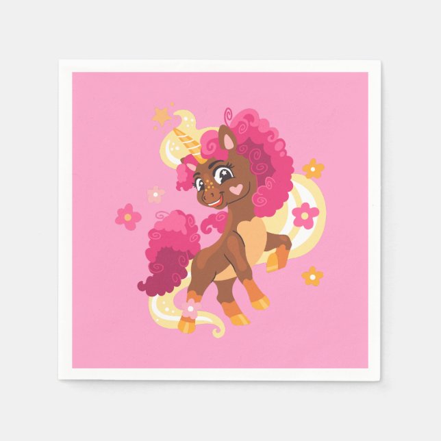 Niedliches Blumeneinhorn Serviette (Vorderseite)