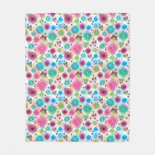Niedliches Blumeneulen-Hintergrundmuster Fleecedecke