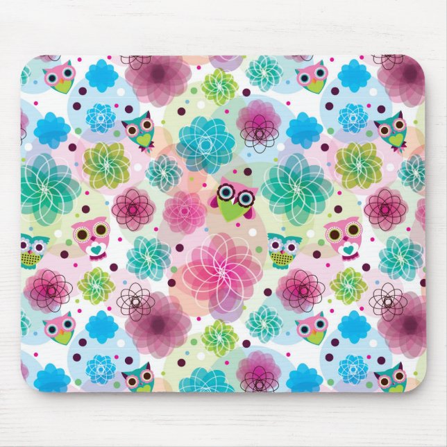 Niedliches Blumeneulen-Hintergrundmuster Mousepad (Vorne)