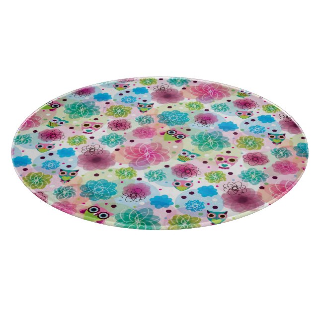 Niedliches Blumeneulen-Hintergrundmuster Schneidebrett (Ecke)