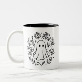 Niedliches Blumenghost Schwarz/Weiß Halloween Zweifarbige Tasse
