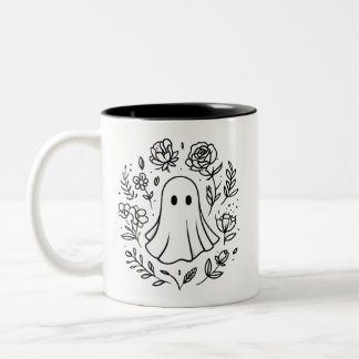 Niedliches Blumenghost Schwarz/Weiß Halloween Zweifarbige Tasse