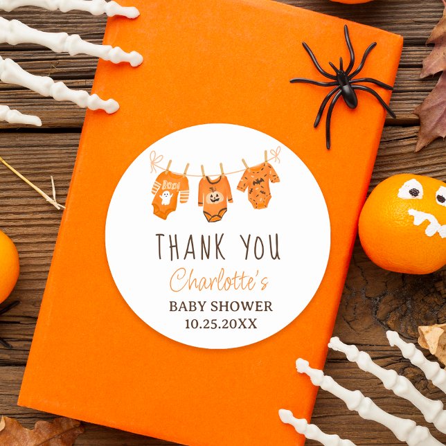 Niedliches BlumenHalloween Danke, Babydusche Runder Aufkleber (Cute floral Halloween thank you baby shower Classic Round Sticker)