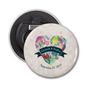 Niedliches Blumenherz mit tropischen Blume Hochzei Flaschenöffner