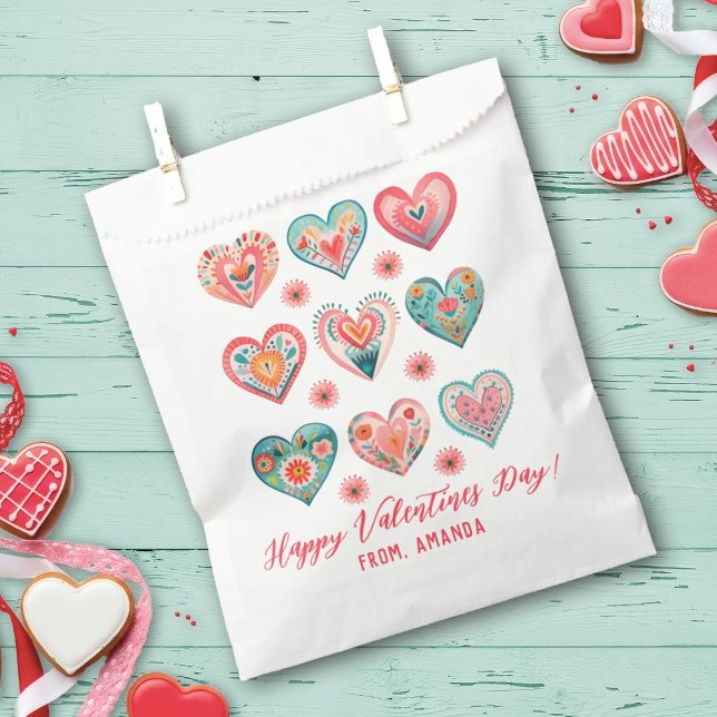 Niedliches Blumenherzenmuster Geschenktütchen (A cute Valentine's Day Treat bag with watercolor hearts. Great for a Valentines classroom exchange)