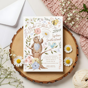 Niedliches Blumenholz-Bärendusche Einladung