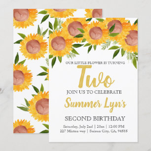 Niedliches Blumenkinder zum zweiten Geburtstag Einladung