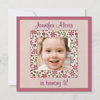 Niedliches Blumenmädchen Foto Geburtstagsfeier Einladung