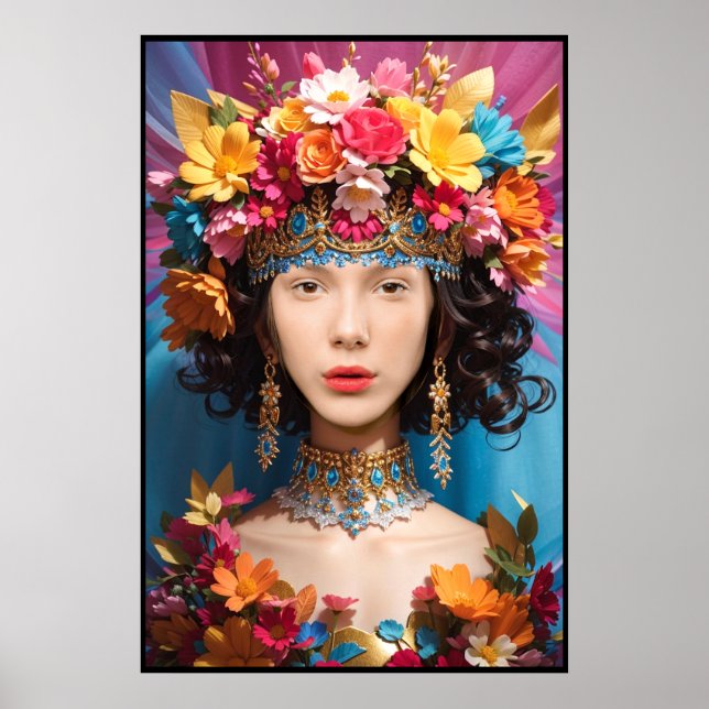 Niedliches Blumenmädchen und -frauen im Foto Poster (Vorne)