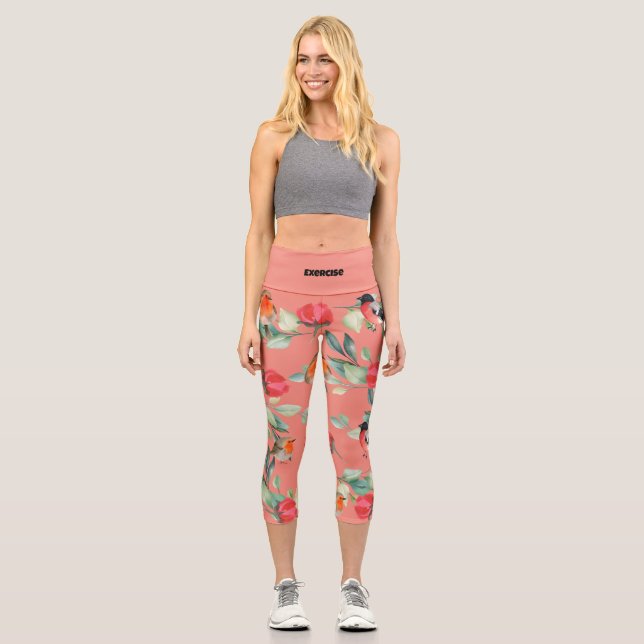 Niedliches Blumenmuster in Aquarellfarben Capri Leggings (Vorderseite)