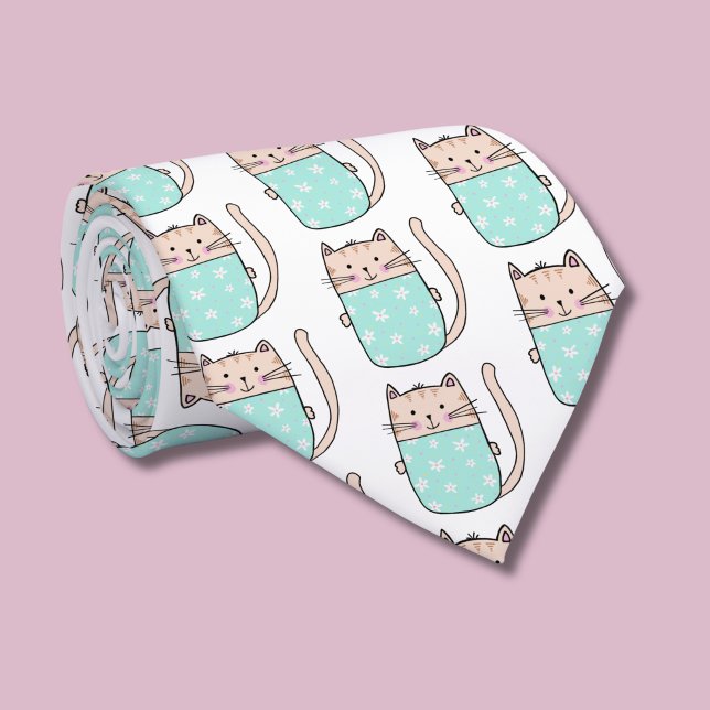 Niedliches Blumenmuster Krawatte (Cue kitty cat pattern animal lover tie)
