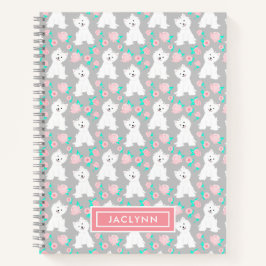 Niedliches Blumenmuster | Personalisiert | Grau Notizbuch