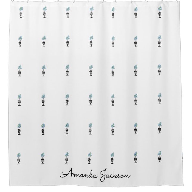 Niedliches Blumenmuster weiß Duschvorhang (Vorderseite)