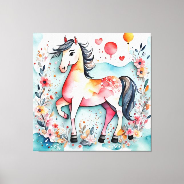 Niedliches Blumenpferd Leinwanddruck (Vorderseite)