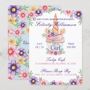 Niedliches Blumenschlauch Cupcake Kinderdusche Ein Einladung