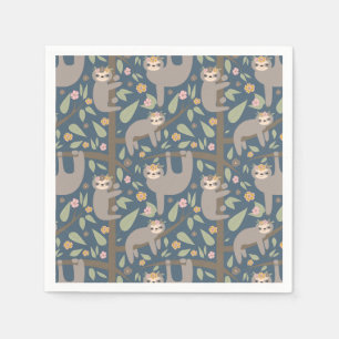 Niedliches Blumensloth-Muster Serviette