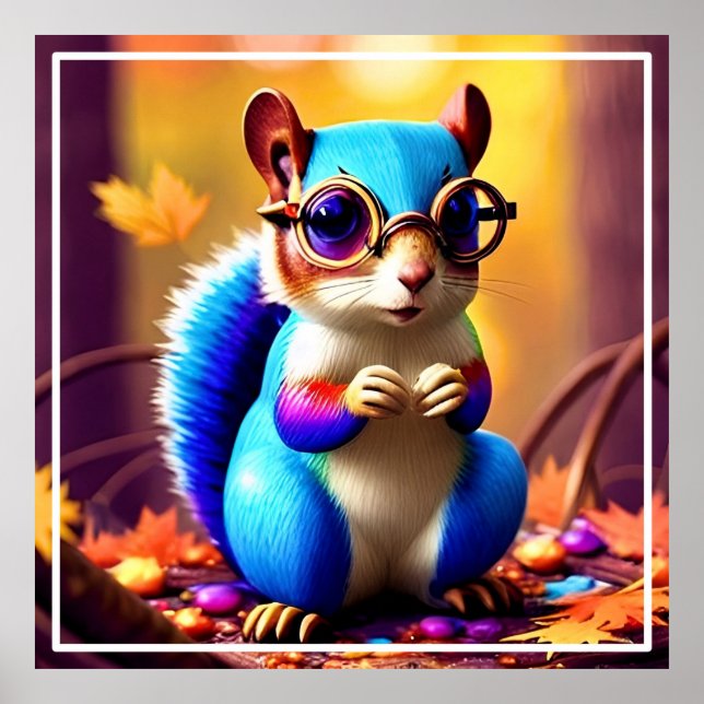 Niedliches Blurhörnchen mit Brille Poster (Vorne)