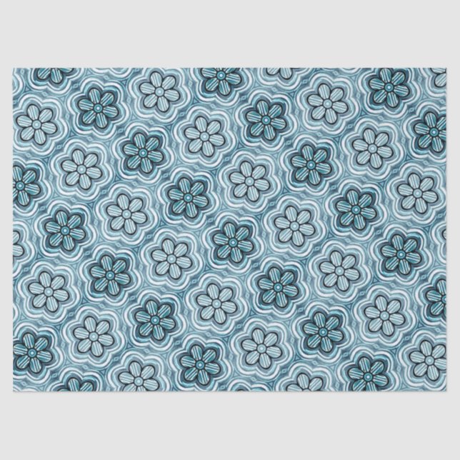 Niedliches Boho Blume Muster Hübsch Blau Seidenpapier (Vorderseite)